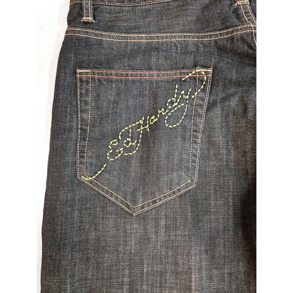 ED Hardy Jeans Men's 34x32 Love Kills Slowly Embroidered Skull Crowns Y2K - Picture 13 of 15